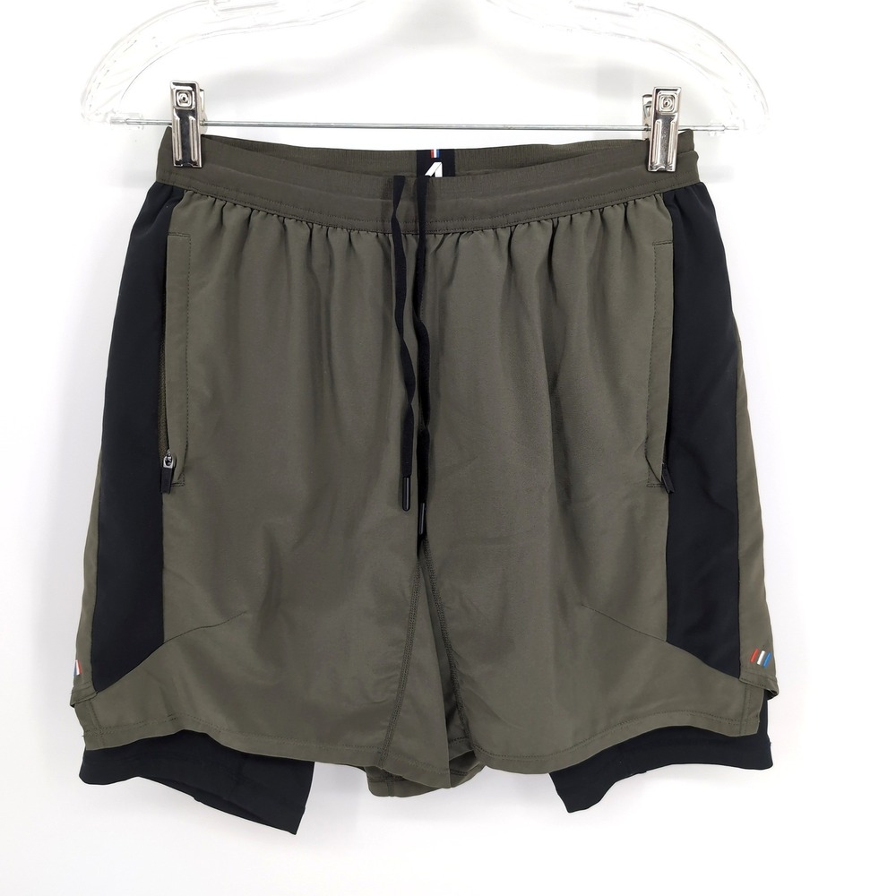 Fourlaps Athletic Shorts Green Black 2-in-1 Lined Running Mens Size Small